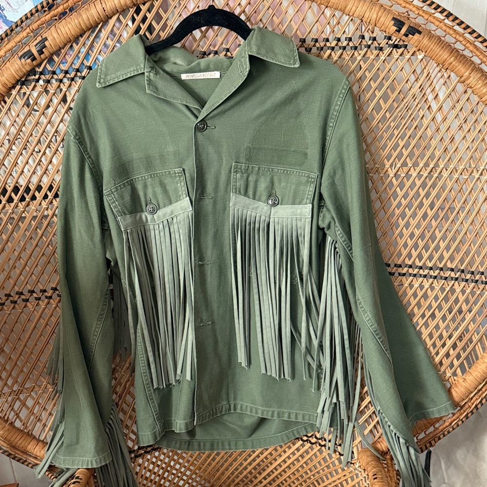 Novella Royale Olive Button-Up Fringe Army Jacket M RARE SOLD OUT